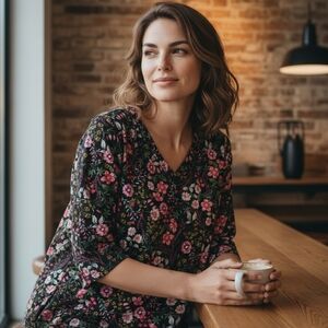 BloomChicFloral Black and Pink Women's Top